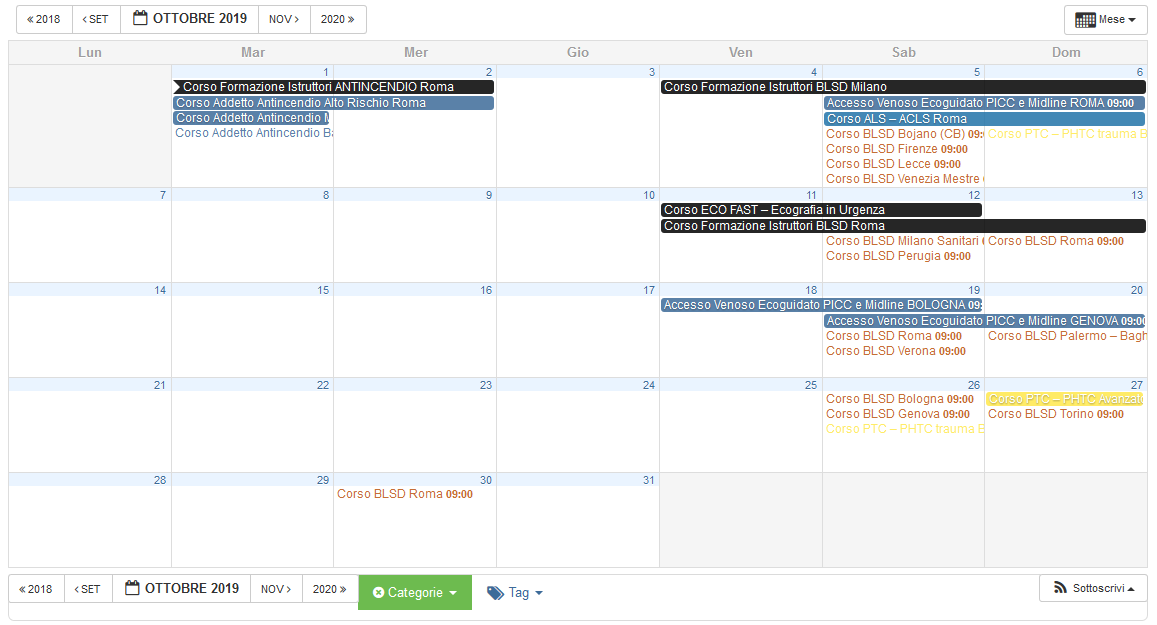 Calendario Corsi BLSD settembre-ottobre 2019